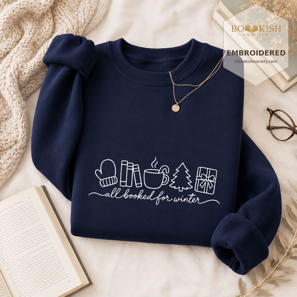 All Booked For Winter Embroidered Sweatshirt | Christmas Reader Gift Navy