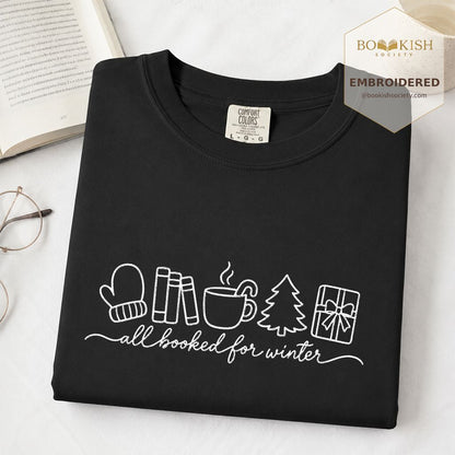 All Booked For Winter Embroidered T-Shirt | Christmas Reader Gift Black