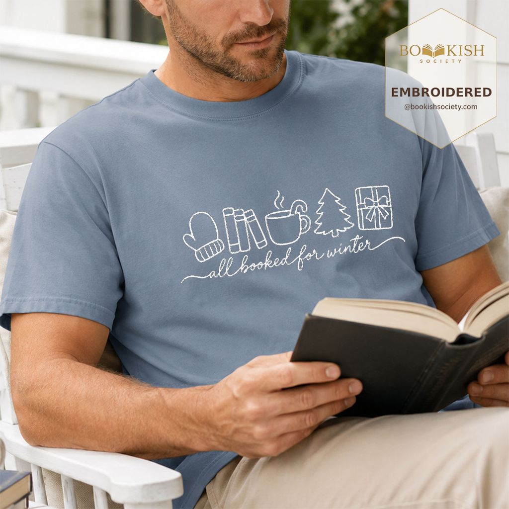 All Booked For Winter Embroidered T-Shirt | Christmas Reader Gift Blue Jean