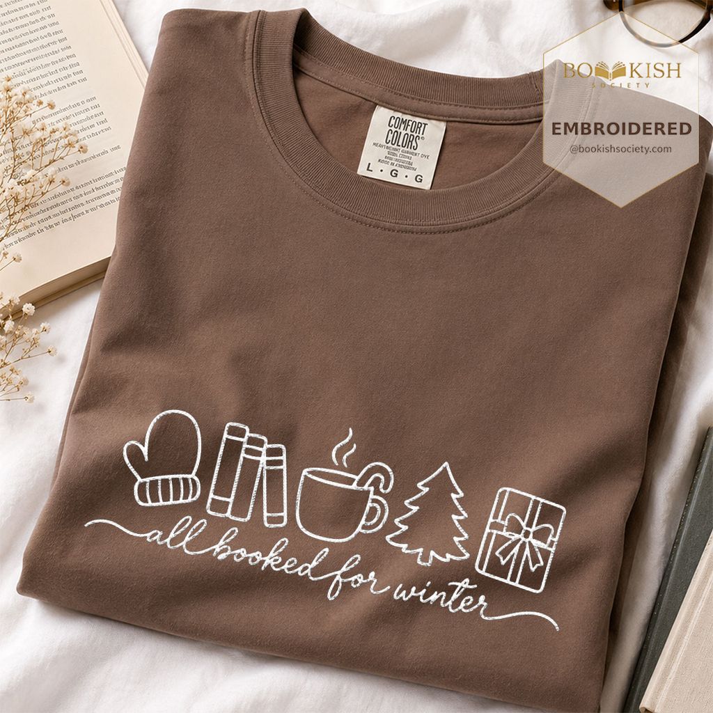 All Booked For Winter Embroidered T-Shirt | Christmas Reader Gift Espresso