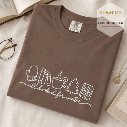 All Booked For Winter Embroidered T-Shirt | Christmas Reader Gift Espresso
