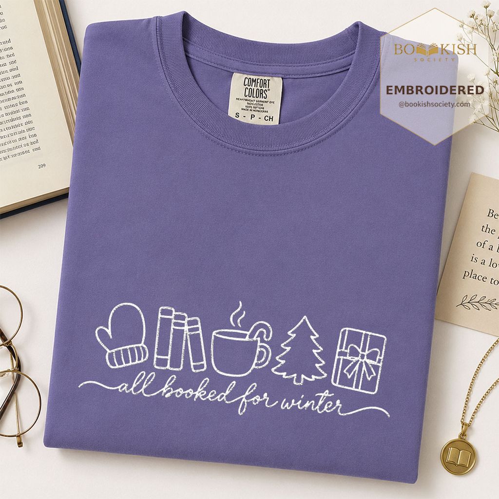 All Booked For Winter Embroidered T-Shirt | Christmas Reader Gift Grape