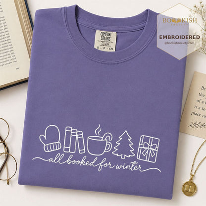 All Booked For Winter Embroidered T-Shirt | Christmas Reader Gift Grape