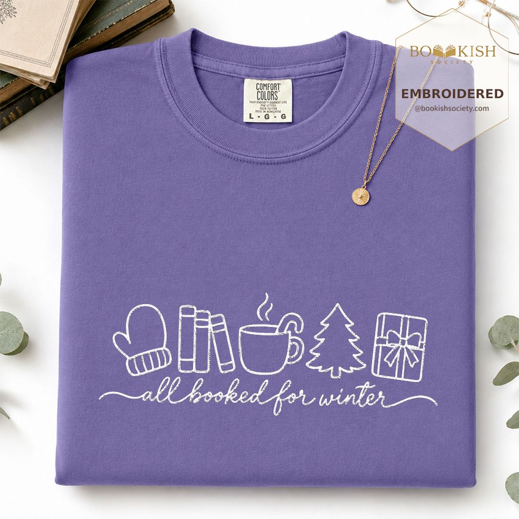 All Booked For Winter Embroidered T-Shirt | Christmas Reader Gift Grape