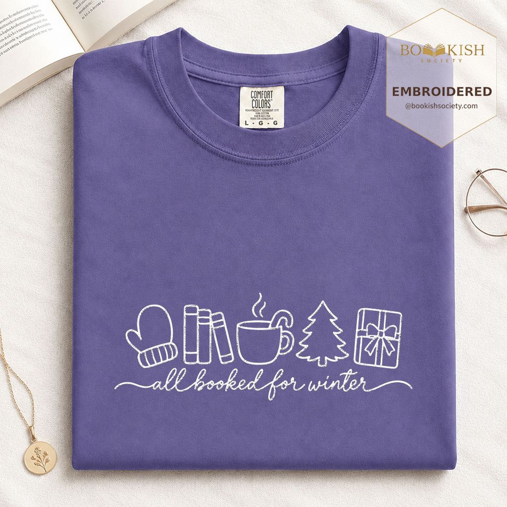 All Booked For Winter Embroidered T-Shirt | Christmas Reader Gift Grape