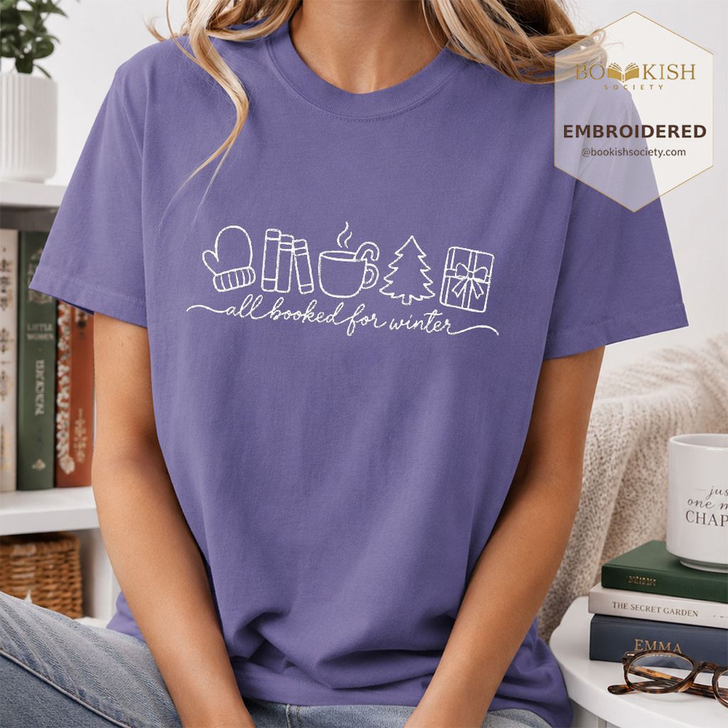 All Booked For Winter Embroidered T-Shirt | Christmas Reader Gift Grape