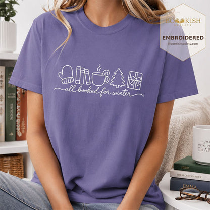 All Booked For Winter Embroidered T-Shirt | Christmas Reader Gift Grape