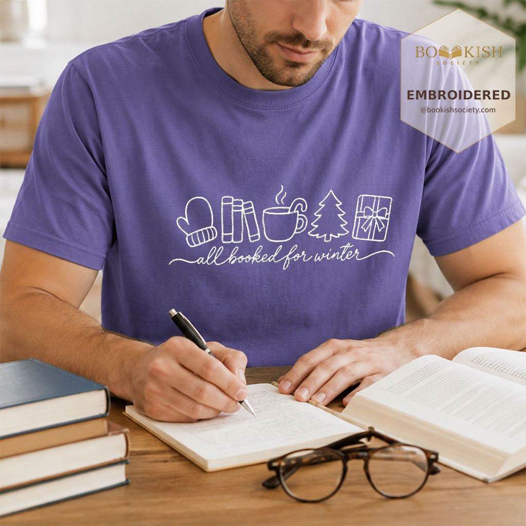 All Booked For Winter Embroidered T-Shirt | Christmas Reader Gift Grape