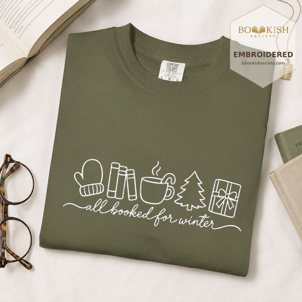 All Booked For Winter Embroidered T-Shirt | Christmas Reader Gift Hemp