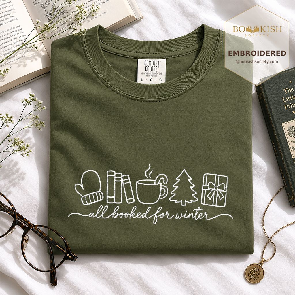 All Booked For Winter Embroidered T-Shirt | Christmas Reader Gift Hemp