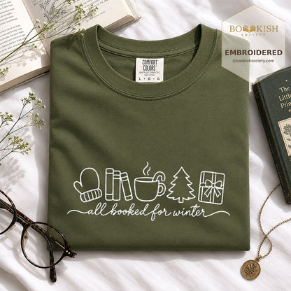 All Booked For Winter Embroidered T-Shirt | Christmas Reader Gift Hemp