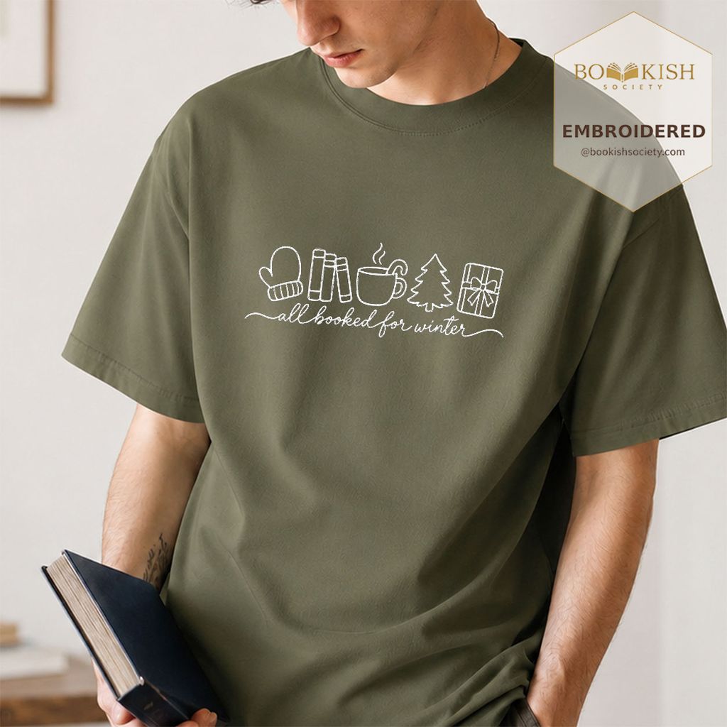 All Booked For Winter Embroidered T-Shirt | Christmas Reader Gift Hemp