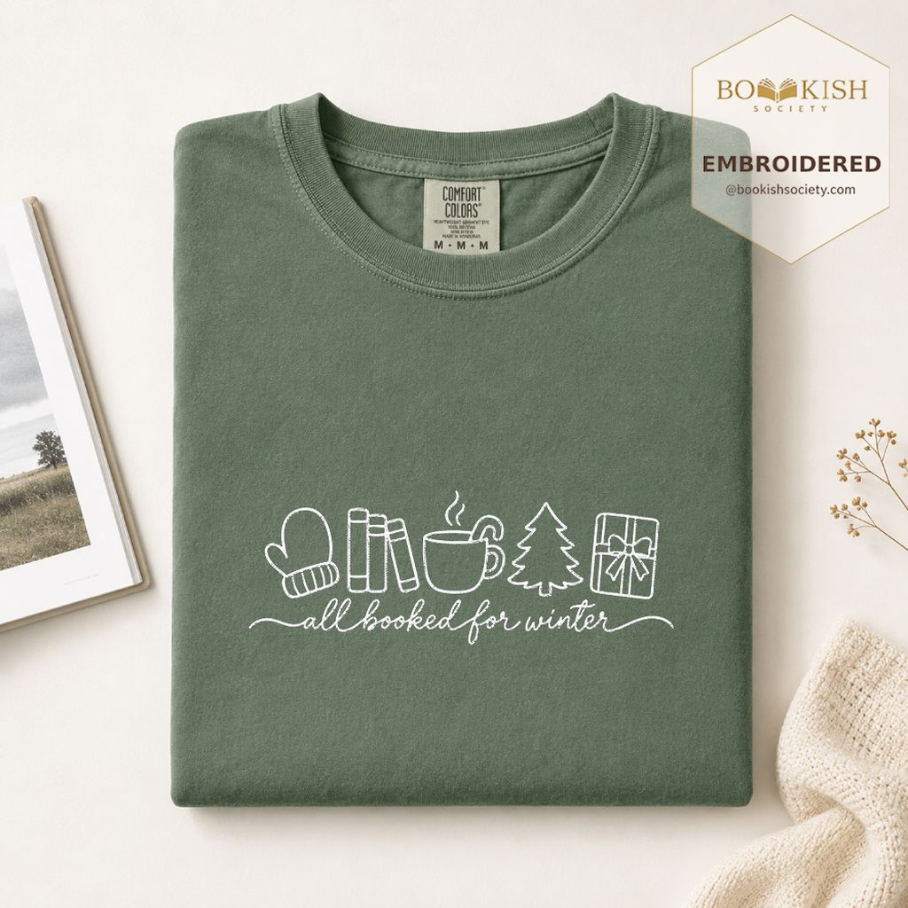 All Booked For Winter Embroidered T-Shirt | Christmas Reader Gift Moss