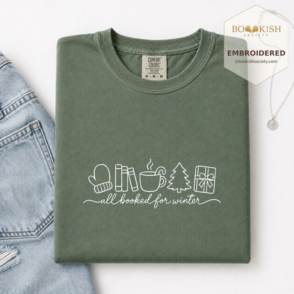 All Booked For Winter Embroidered T-Shirt | Christmas Reader Gift Moss