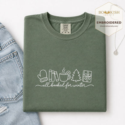 All Booked For Winter Embroidered T-Shirt | Christmas Reader Gift Moss