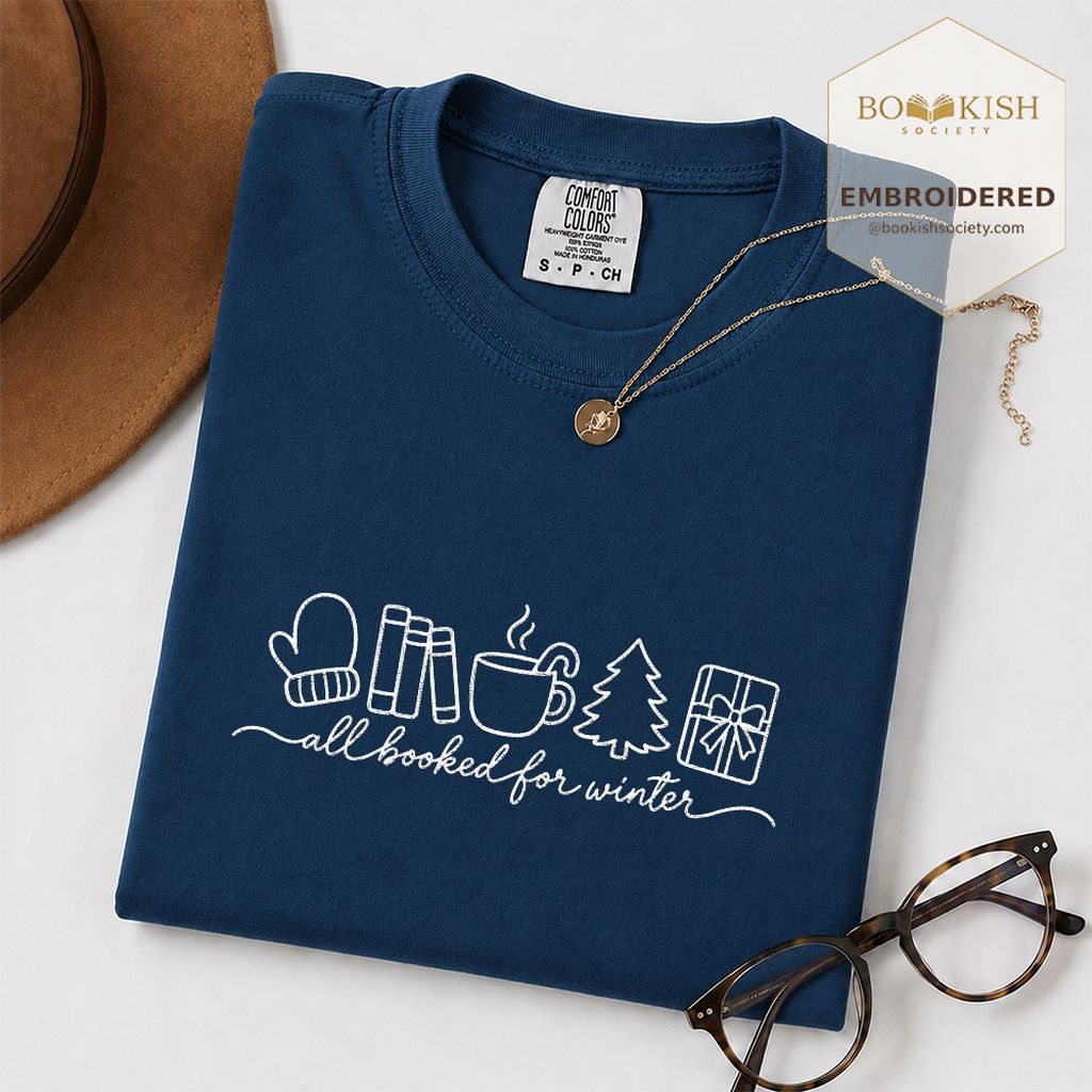 All Booked For Winter Embroidered T-Shirt | Christmas Reader Gift Navy