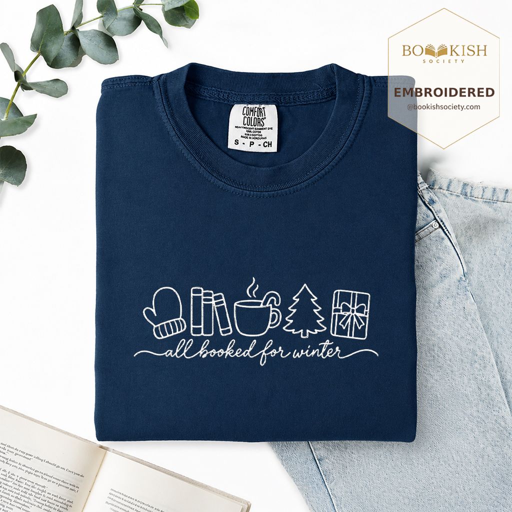 All Booked For Winter Embroidered T-Shirt | Christmas Reader Gift Navy