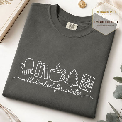 All Booked For Winter Embroidered T-Shirt | Christmas Reader Gift Pepper