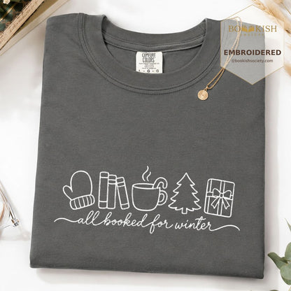 All Booked For Winter Embroidered T-Shirt | Christmas Reader Gift Pepper
