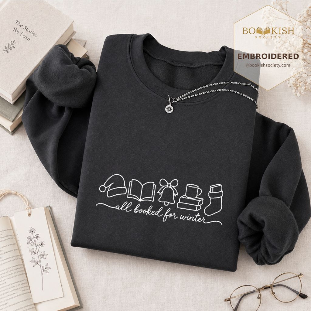 All Booked For Winter Embroidered Sweatshirt | Christmas Reader Gift Dark Heather