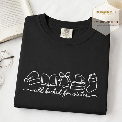 All Booked For Winter Embroidered T-Shirt | Christmas Reader Gift Black