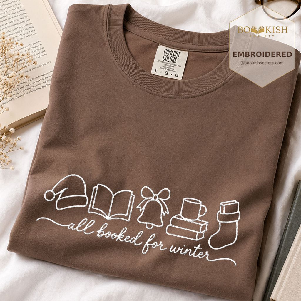 All Booked For Winter Embroidered T-Shirt | Christmas Reader Gift Espresso