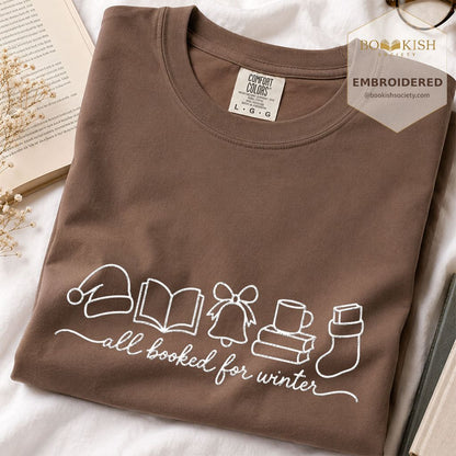 All Booked For Winter Embroidered T-Shirt | Christmas Reader Gift Espresso