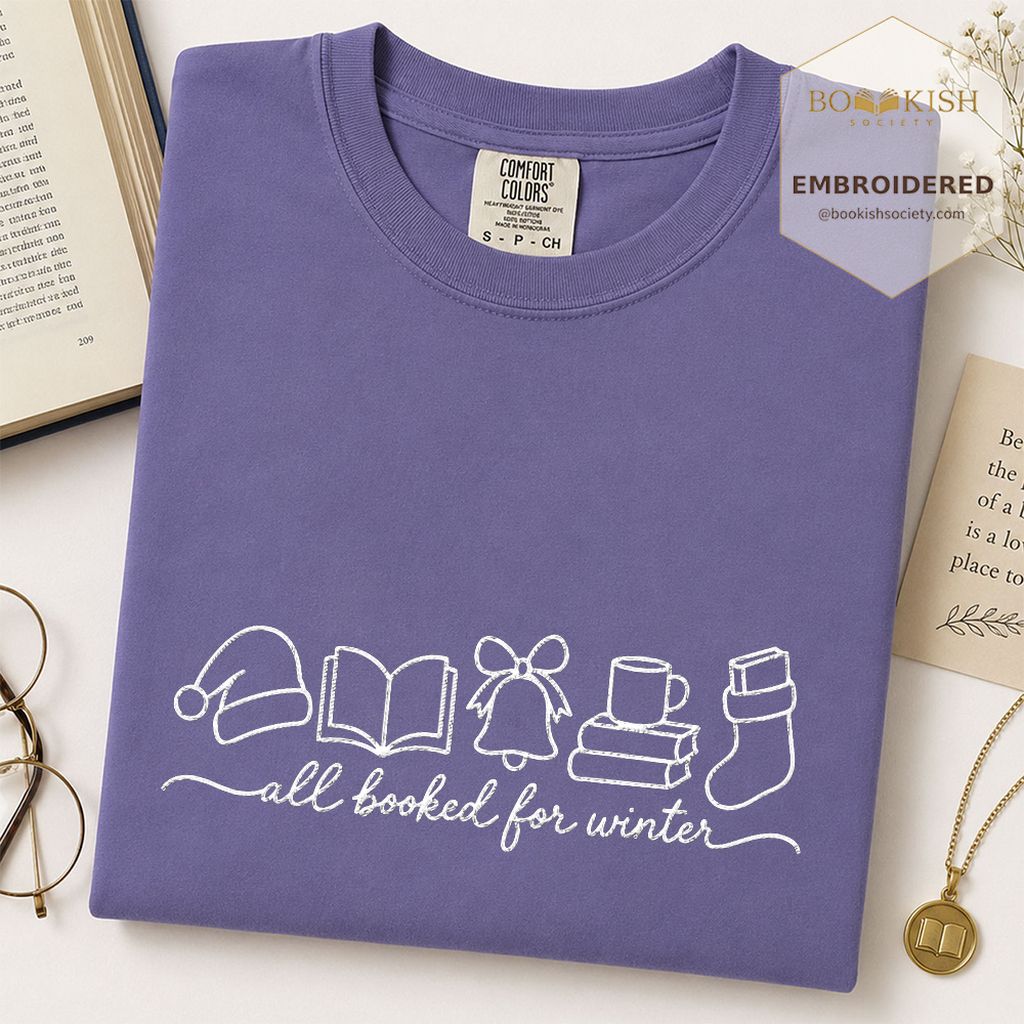 All Booked For Winter Embroidered T-Shirt | Christmas Reader Gift Grape