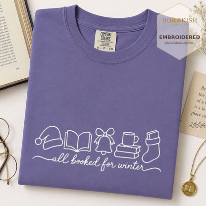 All Booked For Winter Embroidered T-Shirt | Christmas Reader Gift Grape