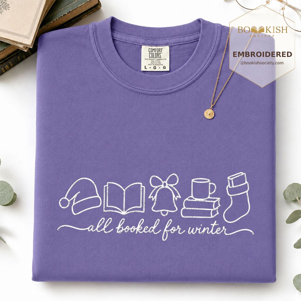 All Booked For Winter Embroidered T-Shirt | Christmas Reader Gift Grape