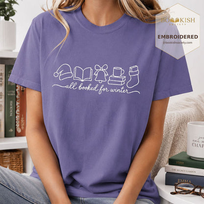 All Booked For Winter Embroidered T-Shirt | Christmas Reader Gift Grape