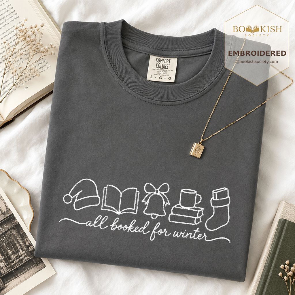 All Booked For Winter Embroidered T-Shirt | Christmas Reader Gift Graphite