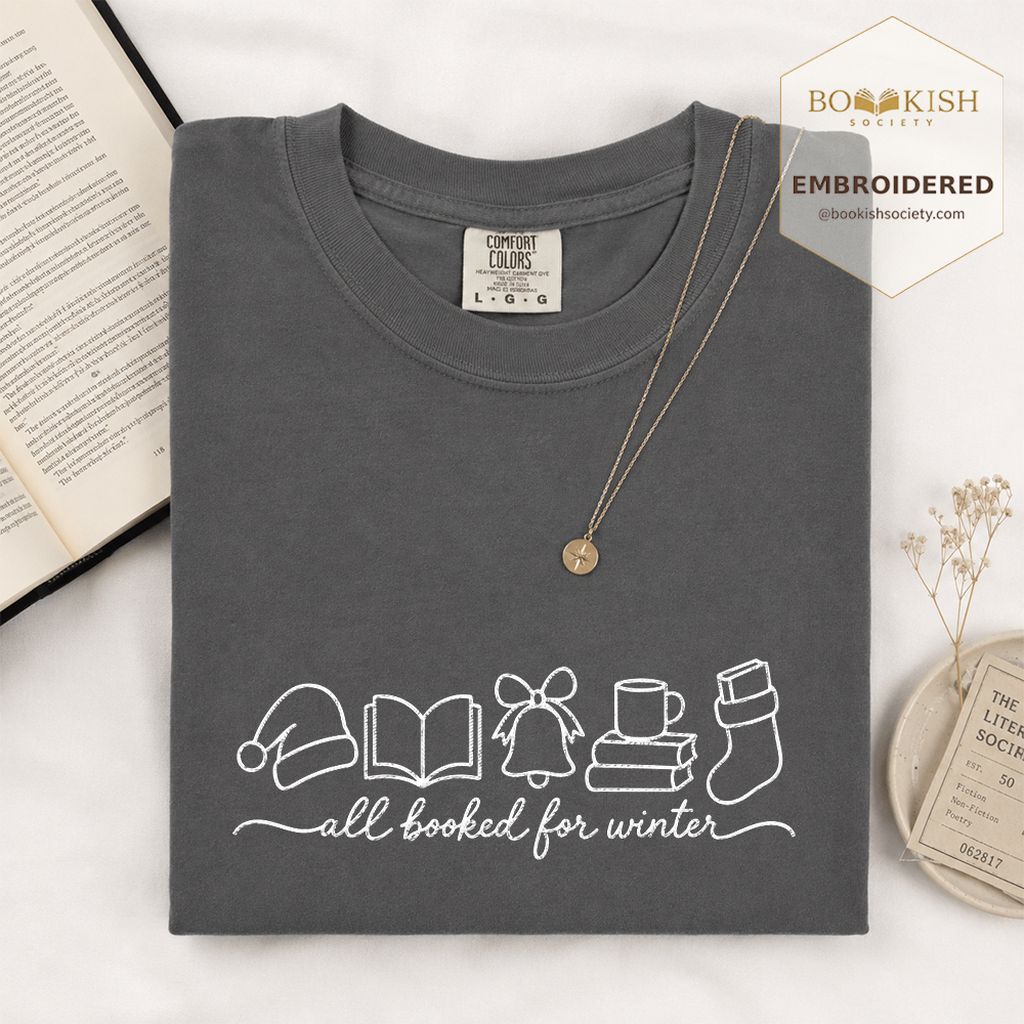 All Booked For Winter Embroidered T-Shirt | Christmas Reader Gift Graphite