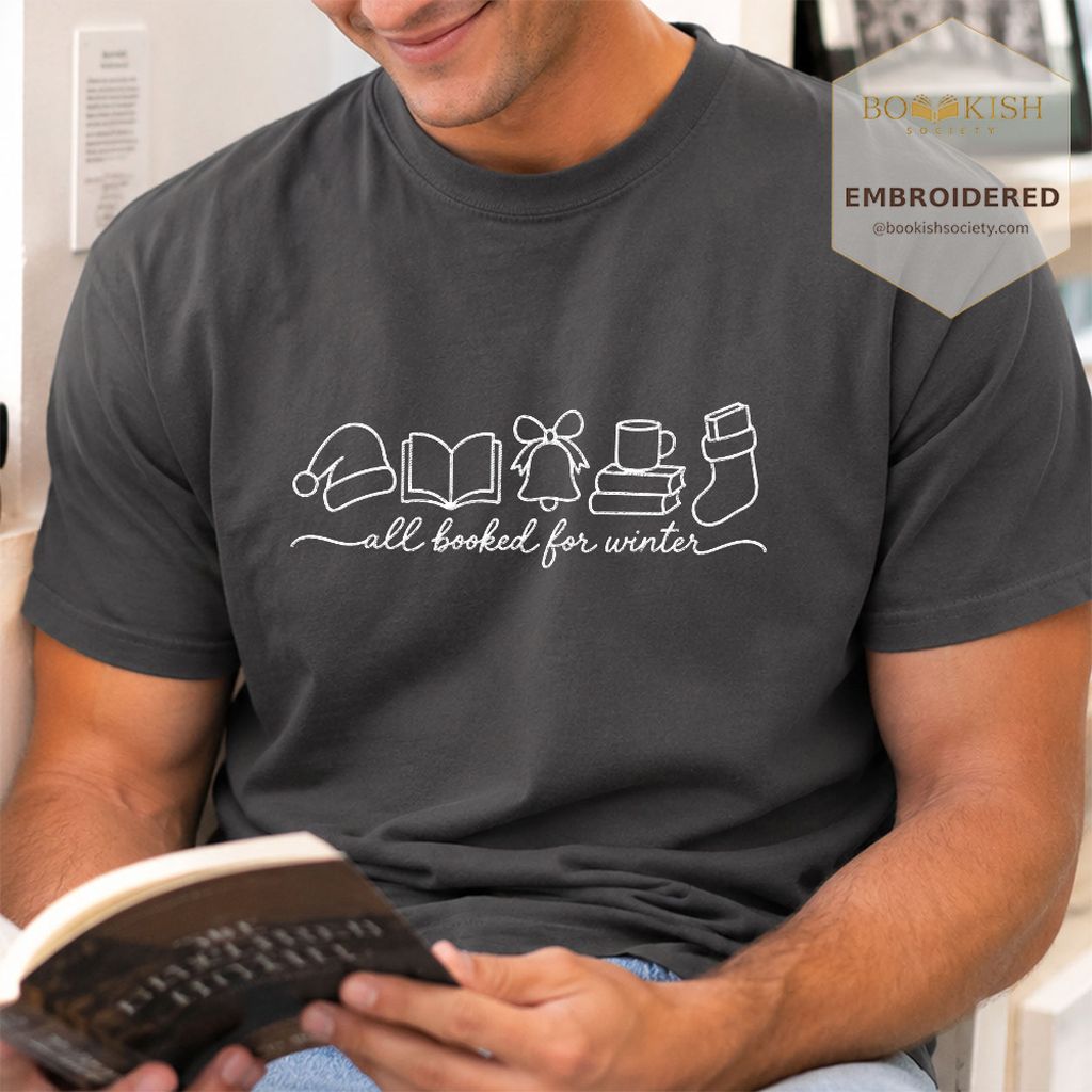 All Booked For Winter Embroidered T-Shirt | Christmas Reader Gift Graphite