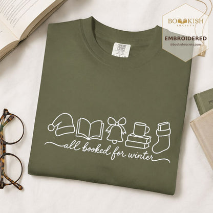 All Booked For Winter Embroidered T-Shirt | Christmas Reader Gift Hemp