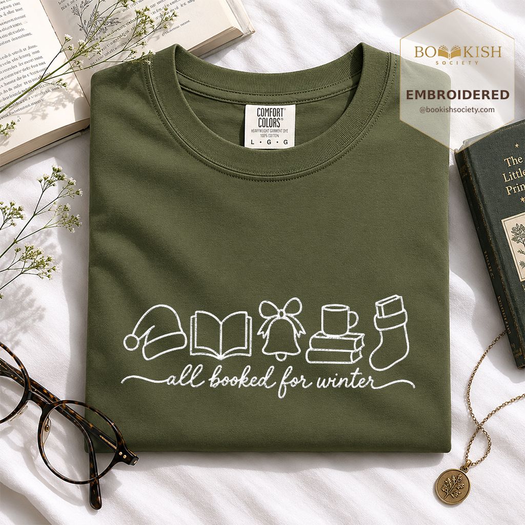 All Booked For Winter Embroidered T-Shirt | Christmas Reader Gift Hemp