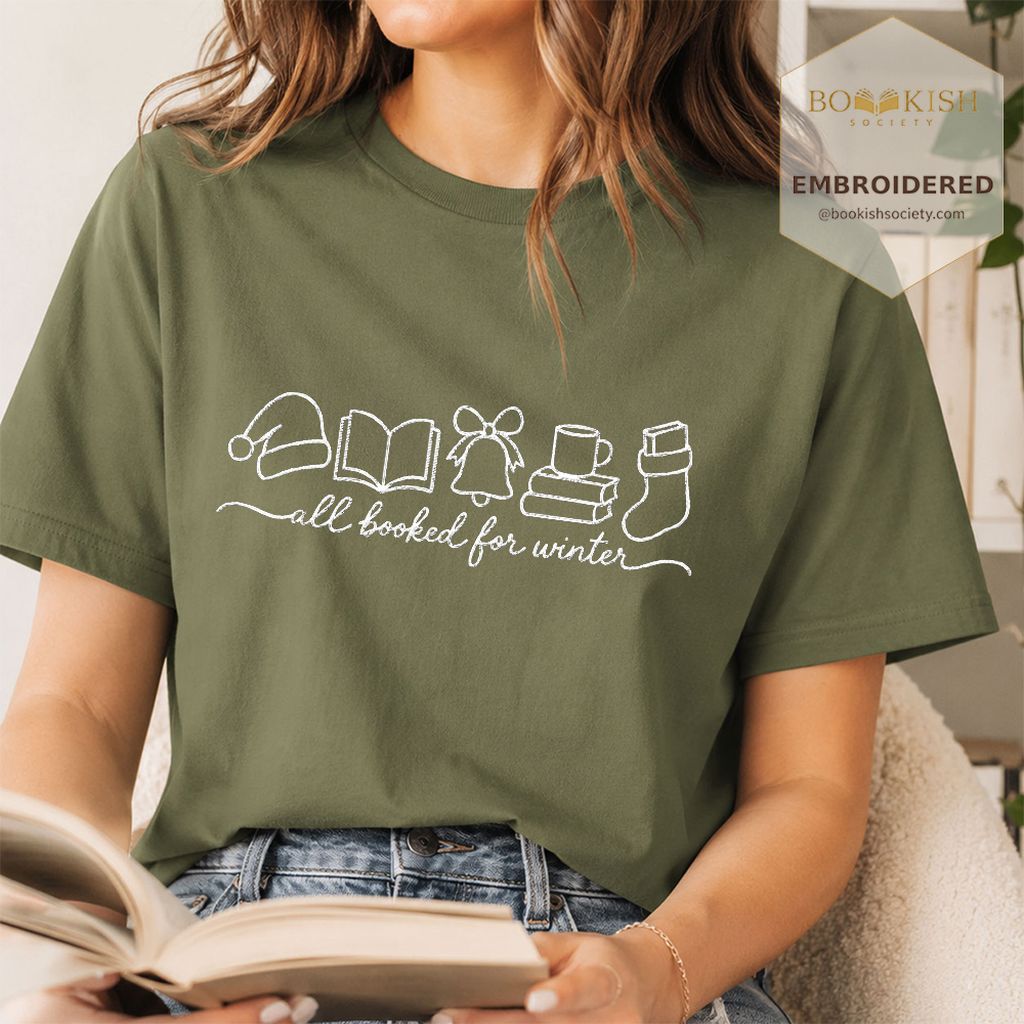 All Booked For Winter Embroidered T-Shirt | Christmas Reader Gift Hemp