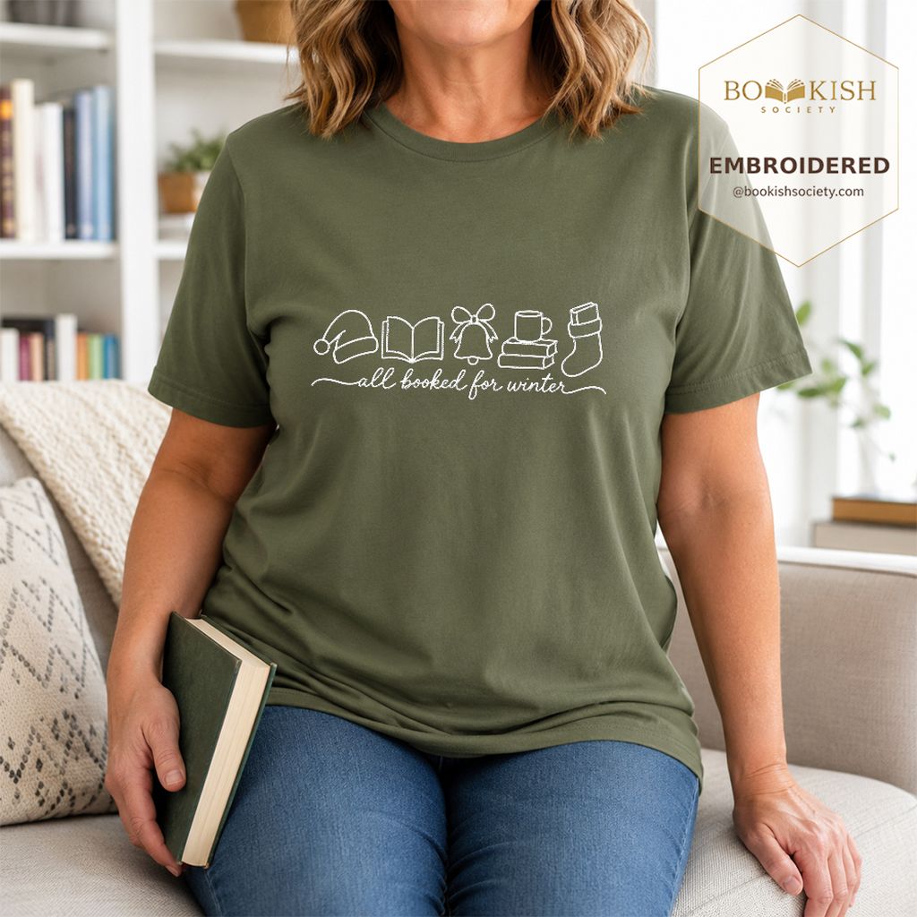 All Booked For Winter Embroidered T-Shirt | Christmas Reader Gift Hemp