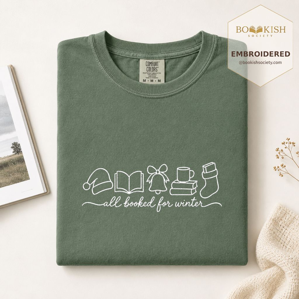 All Booked For Winter Embroidered T-Shirt | Christmas Reader Gift Moss