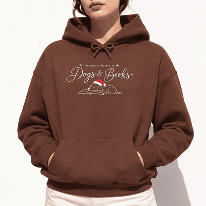 Christmas Is Better With Dogs & Books Softstyle Hoodie | Reader Gift Cocoa