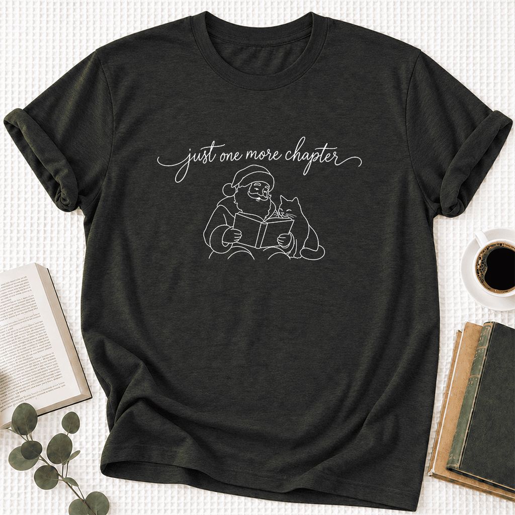 Just One More Chapter Santa And Cat Ultra-Soft Cotton T-Shirt | Gift Black Heather