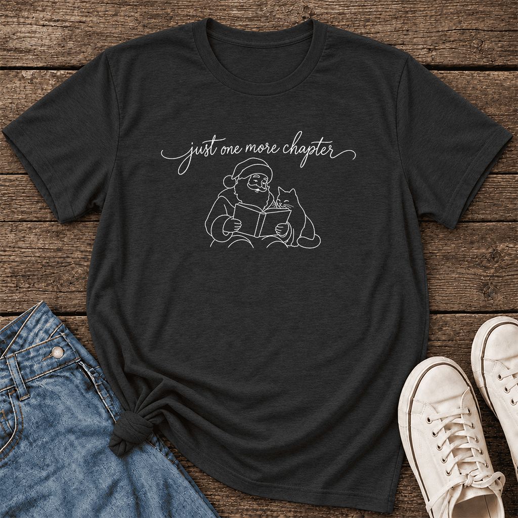 Just One More Chapter Santa And Cat Ultra-Soft Cotton T-Shirt | Gift Black Heather