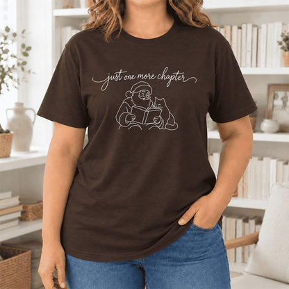 Just One More Chapter Santa And Cat Ultra-Soft Cotton T-Shirt | Gift Brown