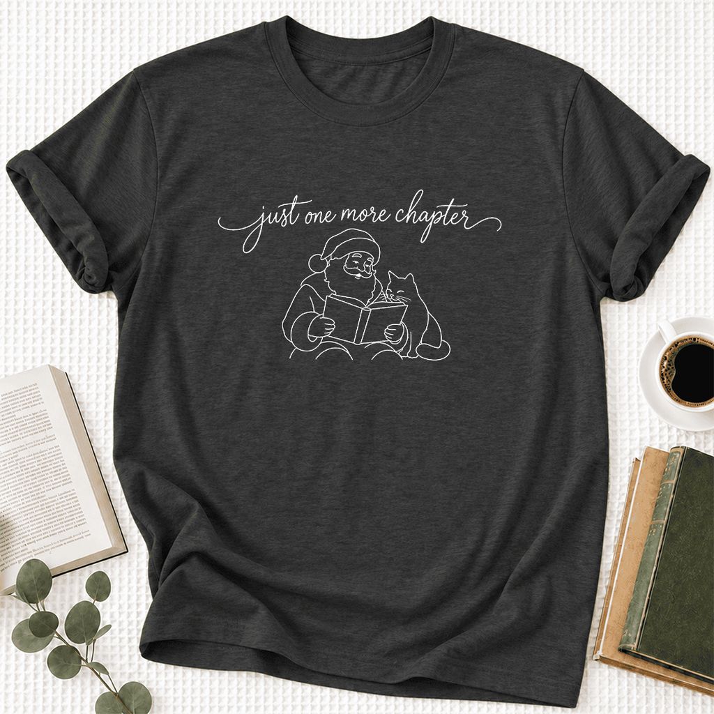 Just One More Chapter Santa And Cat Ultra-Soft Cotton T-Shirt | Gift Dark Grey Heather