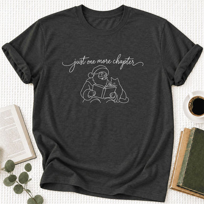 Just One More Chapter Santa And Cat Ultra-Soft Cotton T-Shirt | Gift Dark Grey Heather