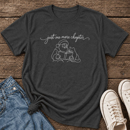 Just One More Chapter Santa And Cat Ultra-Soft Cotton T-Shirt | Gift Dark Grey Heather