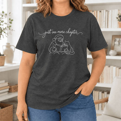 Just One More Chapter Santa And Cat Ultra-Soft Cotton T-Shirt | Gift Dark Grey Heather