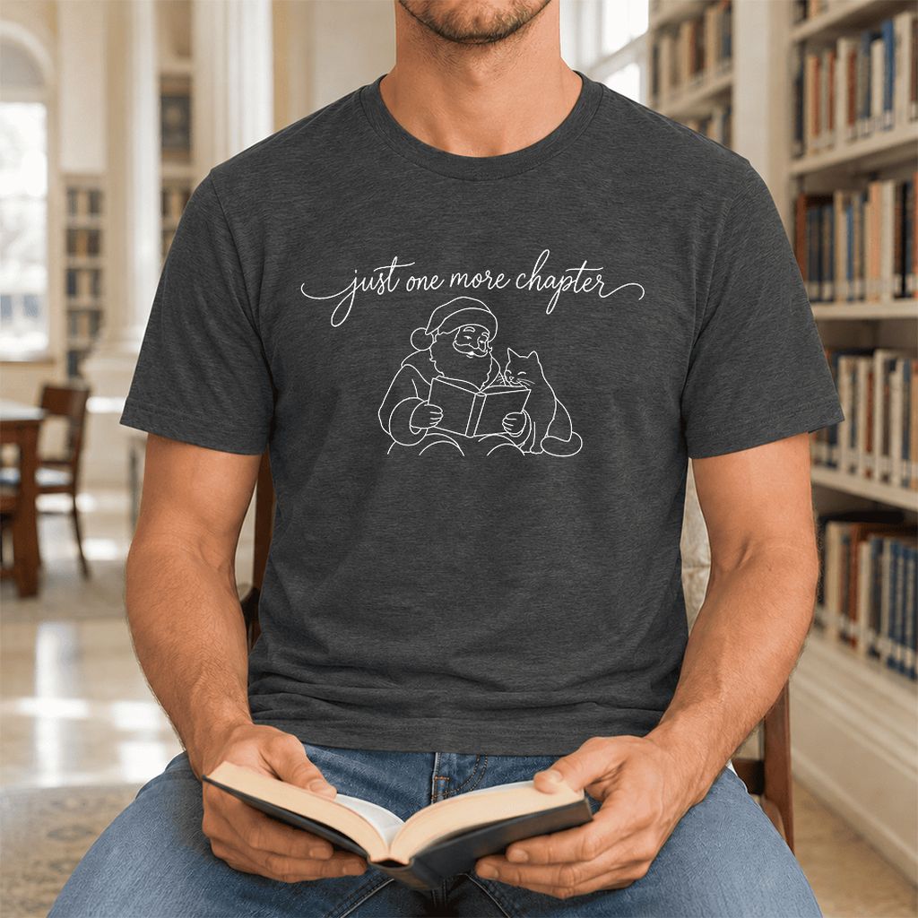Just One More Chapter Santa And Cat Ultra-Soft Cotton T-Shirt | Gift Dark Grey Heather