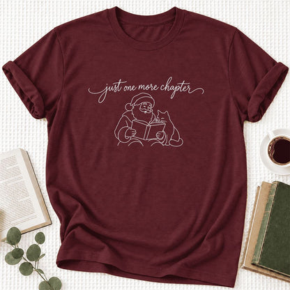 Just One More Chapter Santa And Cat Ultra-Soft Cotton T-Shirt | Gift Maroon