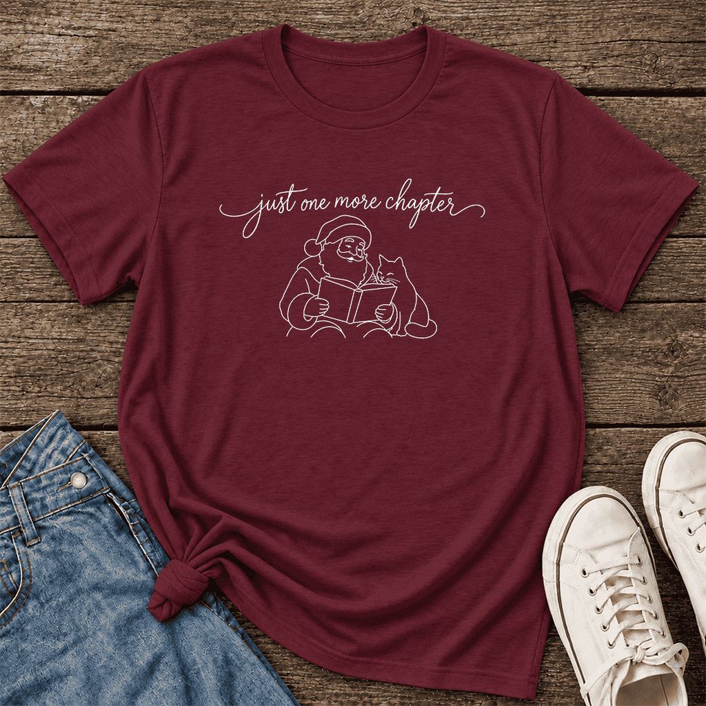 Just One More Chapter Santa And Cat Ultra-Soft Cotton T-Shirt | Gift Maroon